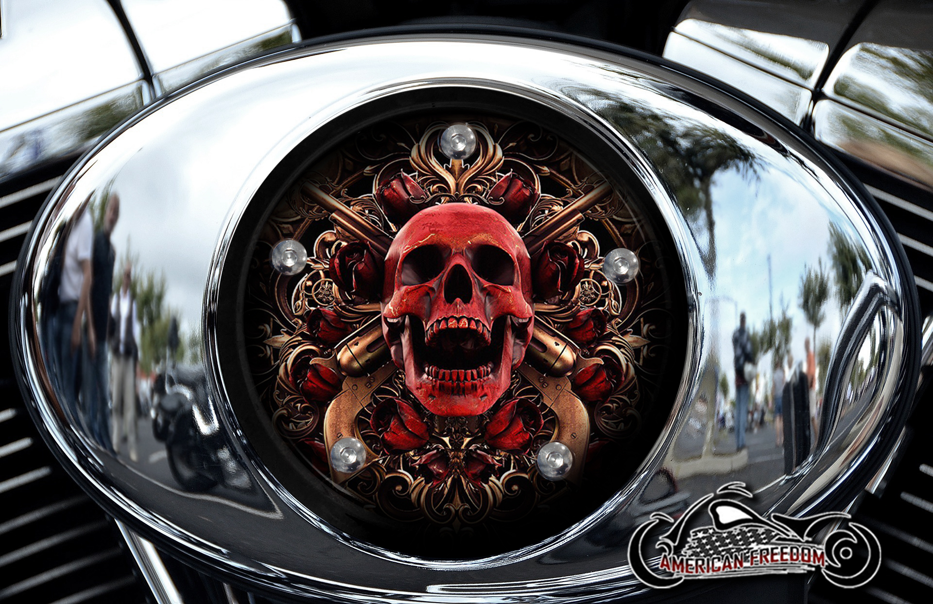Custom Air Cleaner Cover - Red Skull Guns